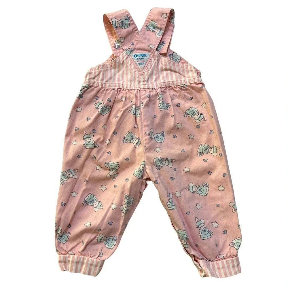 Vintage‎ OshKosh B'Gosh Vestbak Pink Bunny Sailor Romper 18M Overalls Bubble USA